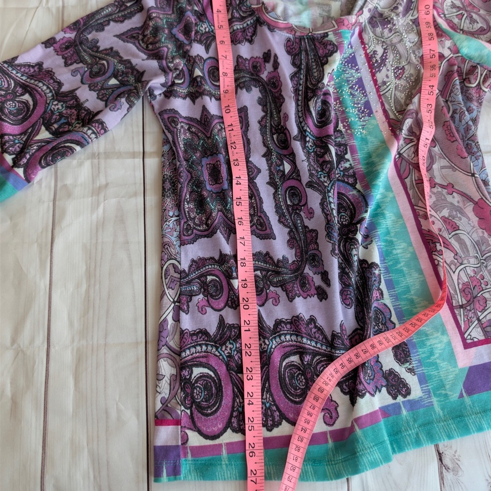 Women’s Size XL Knit Top Paisley Embellished Scoop Purple 3/4 Sleeve Kiara - Picture 7 of 11